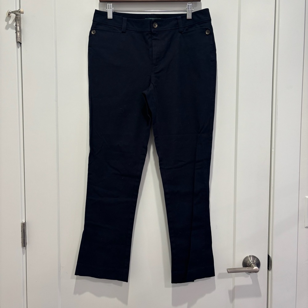 Lauren Ralph Lauren Petite‎ Navy Blue Stretch Cotton Straight Leg Pants 8P